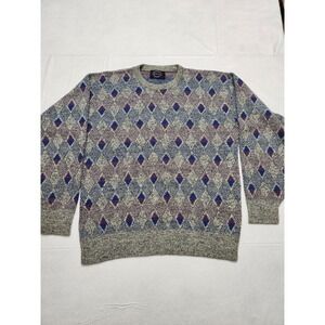 Vintage Jantzen Sweater Mens Medium Gray Blue Purple Argyle Knit‎ Pullover USA